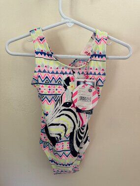 NWT Pumpkin Patch Girls Neon Zebra Celine Printed Swimsuit Size 1 (12 months)